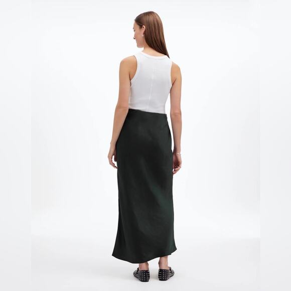 Madewell Size 12 Green Satin Maxi Slip Skirt NT393 - Picture 2 of 6